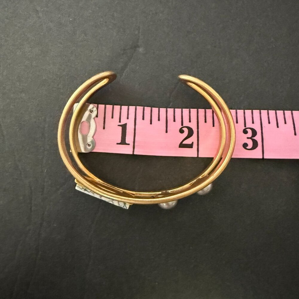 Madewell Gold-Tone Cuff Bracelet Faux Marble Faux Pearl Accents Adjustable Fit - Picture 7 of 10